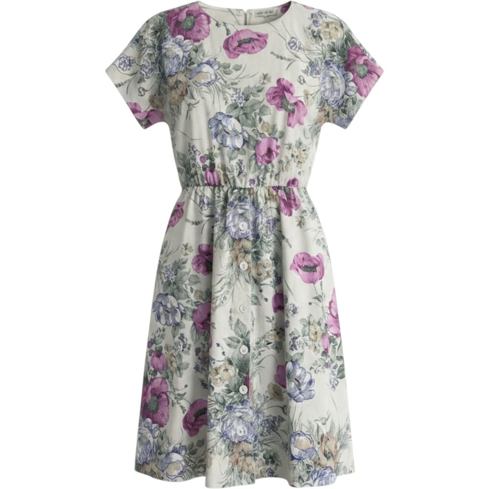 Vintage 80s California Looks Floral Cotton Midi Dress Size 10P Made in USA READ‎